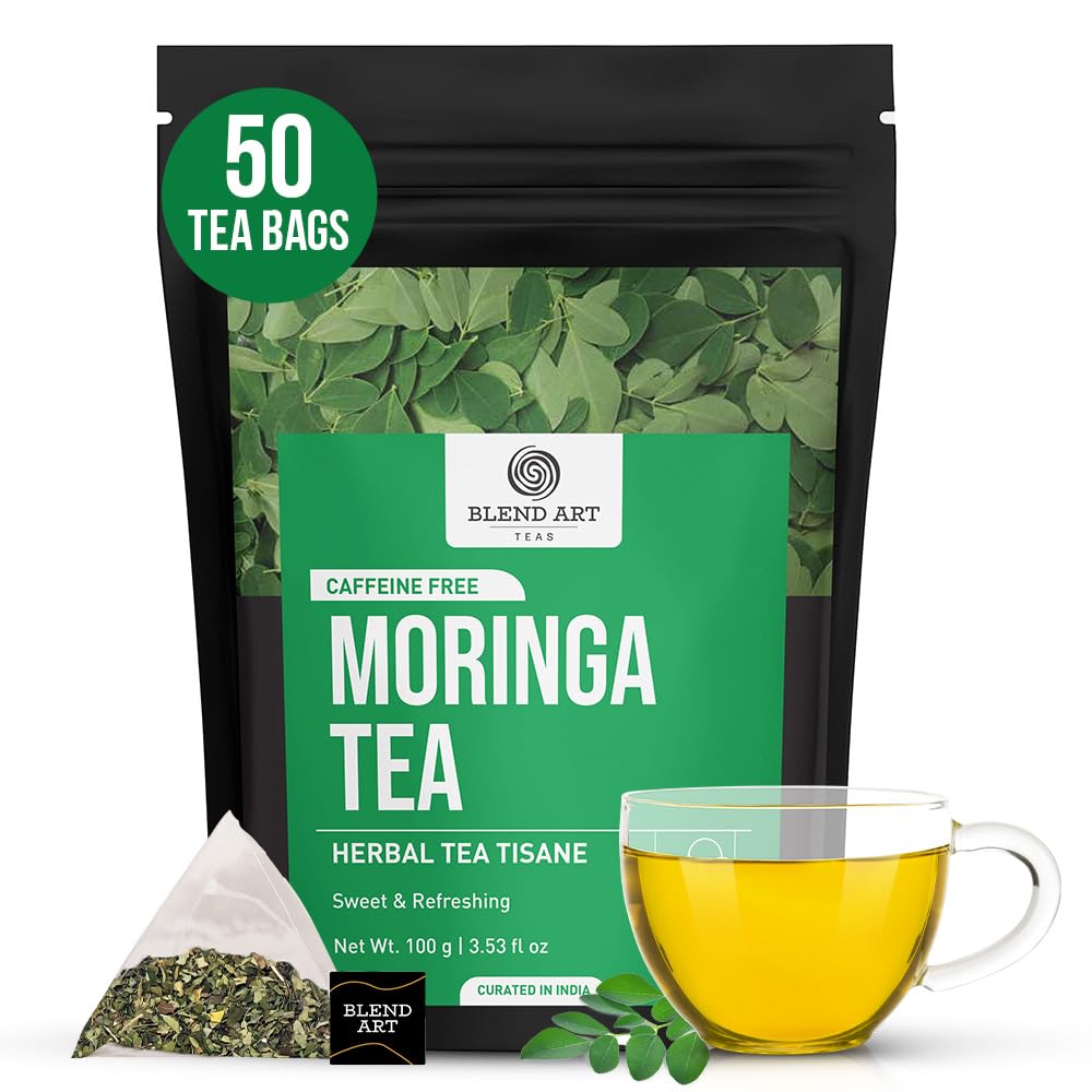 Blendart Moringa Tea Bags (50 Count) Caffeine Free, Pure Moringa Leaves | Sweet and Light Herbal Tea Bags,