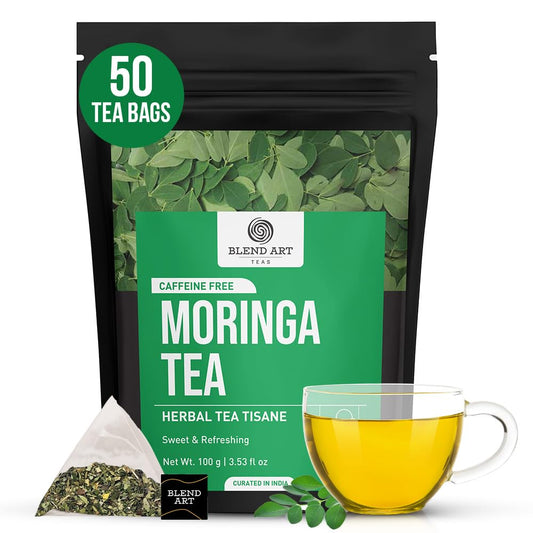 Blendart Moringa Tea Bags (50 Count) Caffeine Free, Pure Moringa Leaves | Sweet and Light Herbal Tea Bags,