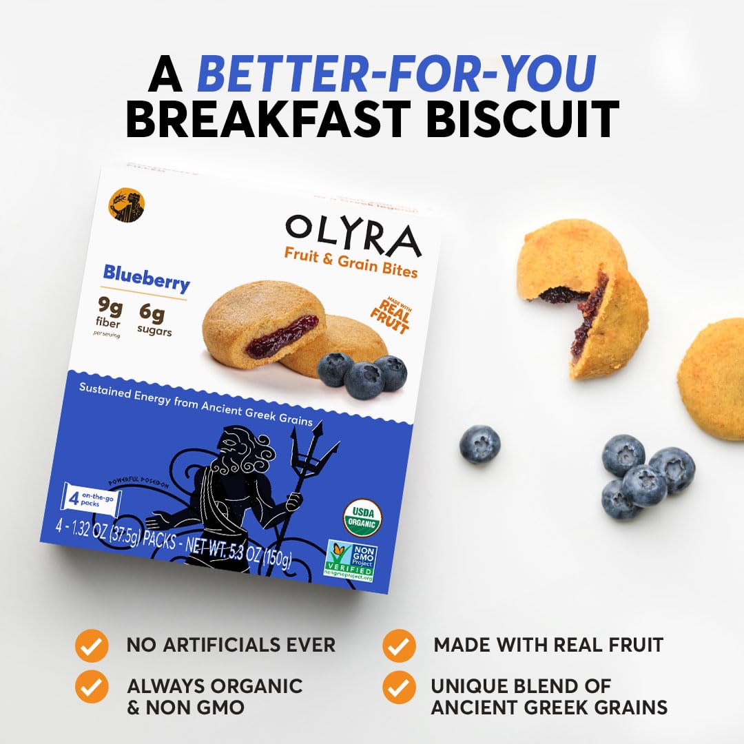 Olyra Blueberry Fruit Bars, Prebiotic High Fiber Snack, Organic Snack, Healthy Snacks for Adults and Kids, Low Sugar, Vegan, Office Breakfast Bars, USDA Certified Organic, Non GMO (Pack of 24)