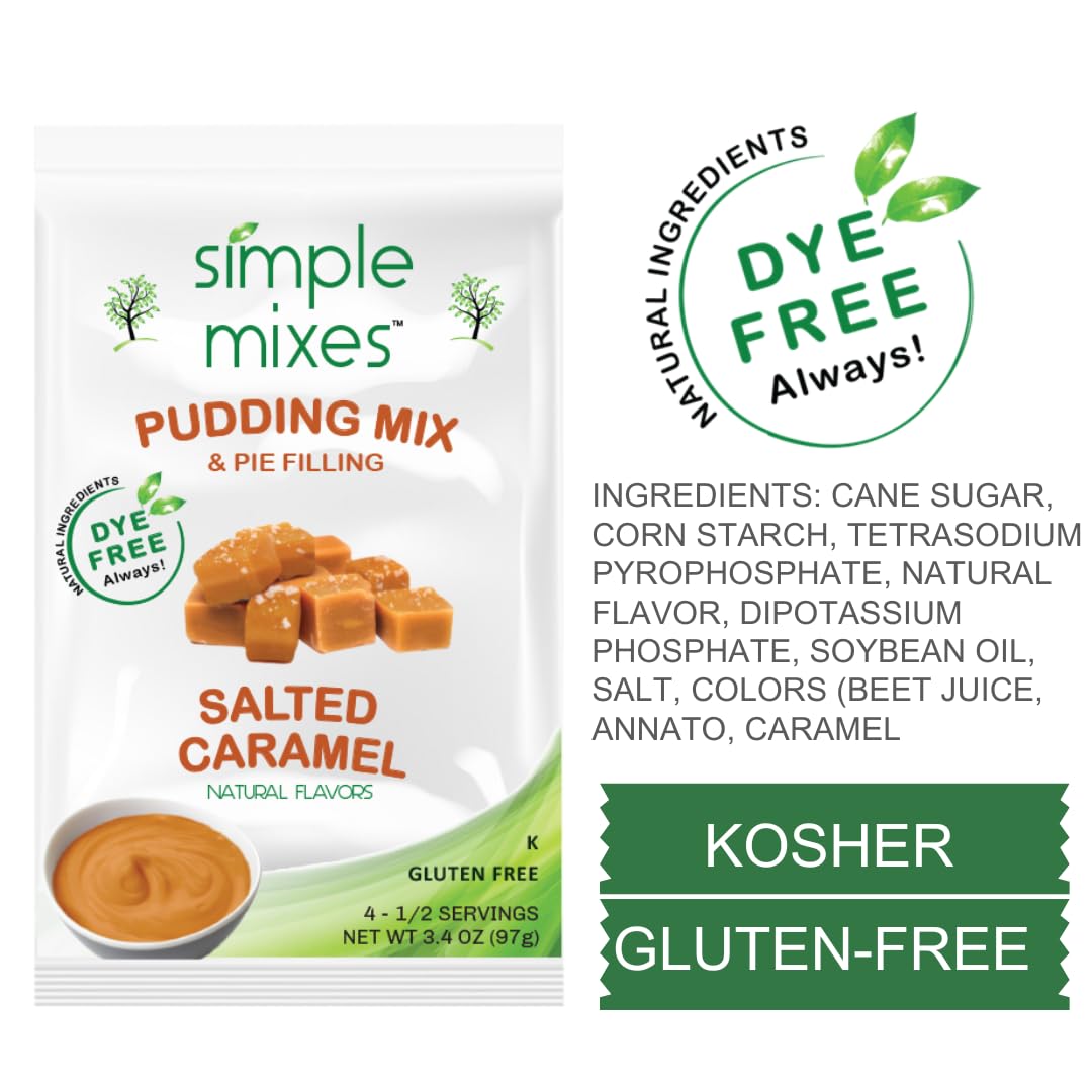 Simple Mixes Natural Instant Pudding & Pie Filling Mix, Vanilla, Chocolate, Salted Caramel, Gluten and Dye-Free, No Fat, or Lactose, Kosher, Variety 3 Pack