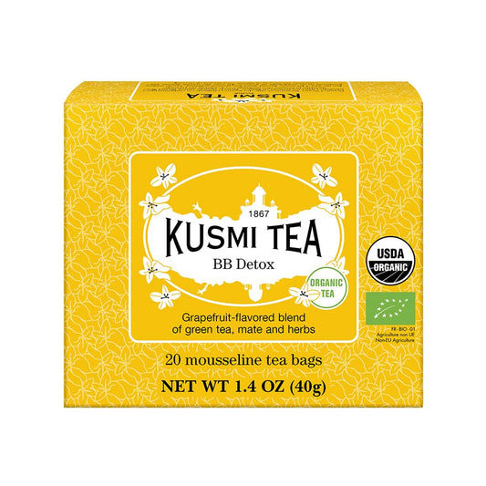 Kusmi Tea - BB Detox - Iconic Detox Tea - 100% Organic - Blend of Green Tea, Mate & Grapefruit - Organic Flavored Yerba Mate Tea - Enjoy Hot or Iced - 20 Tea Bags