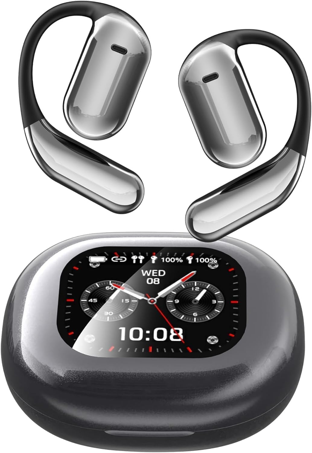 Open Ear Earbuds Intelligent Touch Screen Ultra Comfort Bluetooth 5.4 Headphones Over The Ear Earphones with Ear Hooks IPX7 Waterproof Bone Conduction Earbuds for Running Fitness Sport Workouts,Grey3