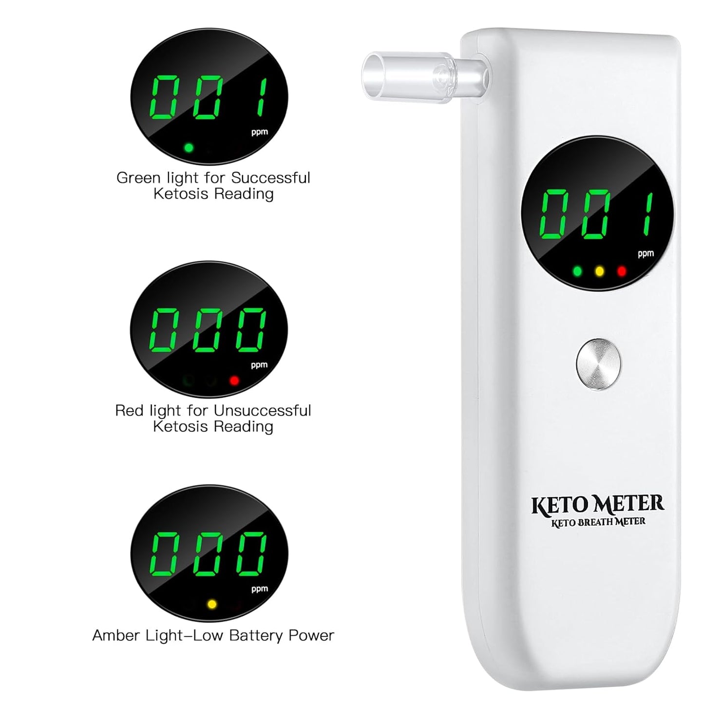 Professional Breath Monitoring Ketosis Meter Portable Breath Ketosis Breath Analyzer Meter for Ketosis Testing - High Precision Ketone Breath Tester with 10 Mouthpieces for Testing Ketosis