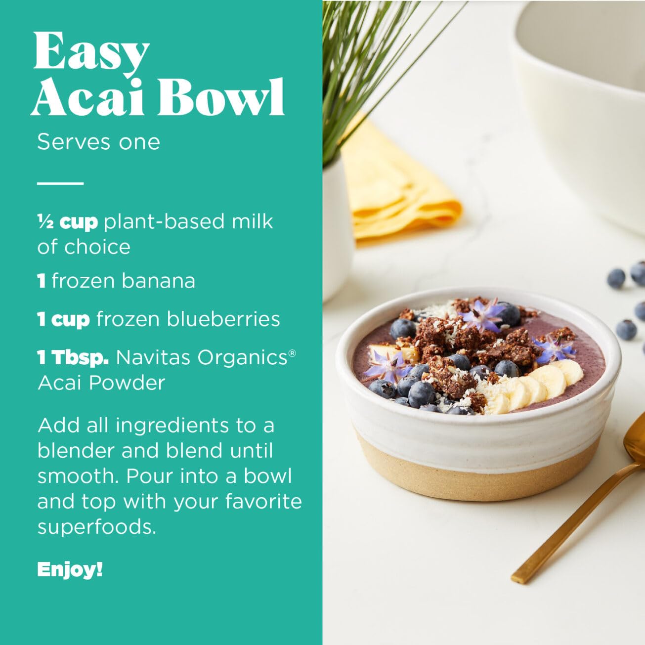 Navitas Organics Acai Powder – for Smoothie Bowls, Oatmeal, Dips, Sauces & More – Antioxidants, Omega 3 6 9, Fiber - USDA Organic, Non GMO, Kosher, Gluten Free, Keto (4oz. Bag, 38 Servings)