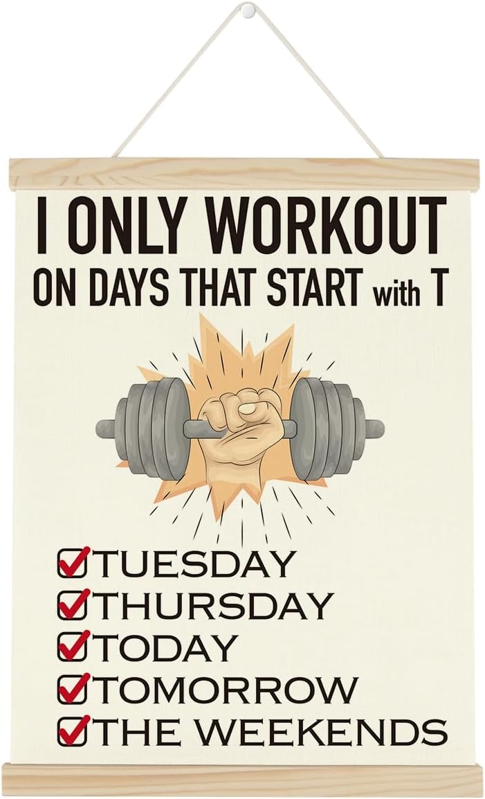 Gym Motivational Posters Funny College Dorm Posters Gifts for Guys Girls Friends I Only Workout on Days That Start with T Gym Flag Wall Art Decor Sign for Home Gym Bedroom Office