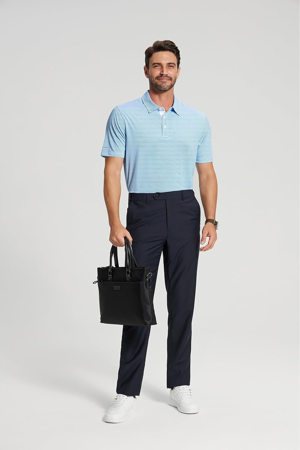 Golf Shirts for Men - Moisture Wicking Short Sleeve Performance Sport Casual Striped Collared Mens Polo Shirt