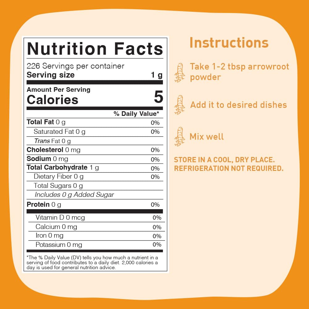 Arrowroot Powder (397g/14oz) Natural Thickener, Fine Ground | Wheat Flour Substitute | Non GMO, Gluten Free, Dairy Free | Neutral Flavor, Ideal for Baking/Cooking | Resealable Ziplock Pouch