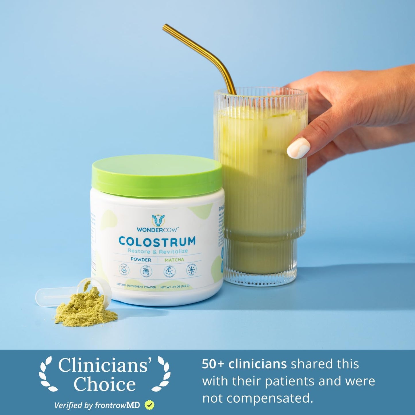 Colostrum Supplement Powder for Gut Health, Immune Support, Muscle Recovery & Wellness | Natural IgG Pure Whole Bovine Colostrum Superfood, Matcha, 60 Servings