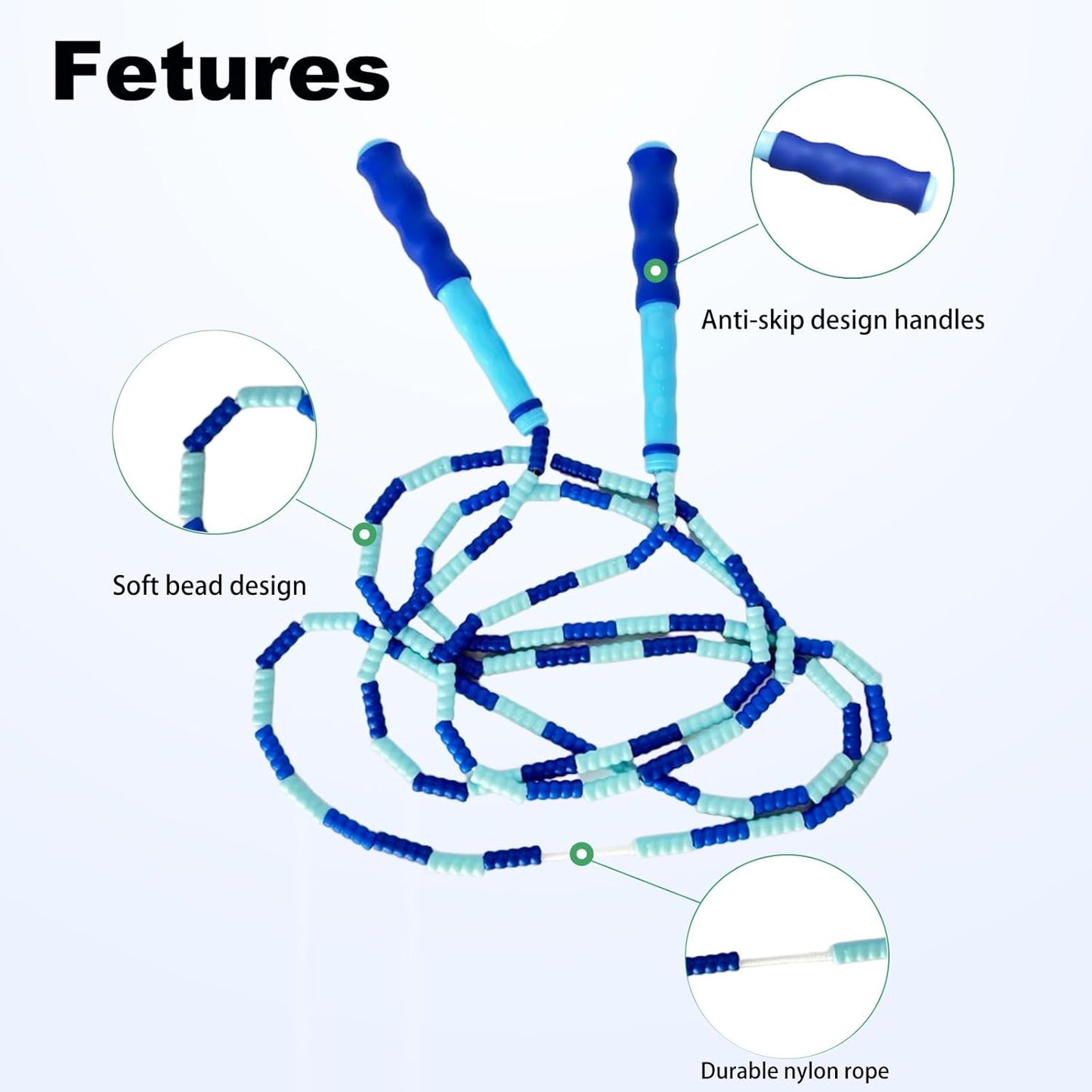 Soft Beaded Jump Ropes, Adjustable Length Skipping Rope, Tangle Free Segmented Jumping Rope for Kids and Adults Exercise, Fitness 9.2 Ft