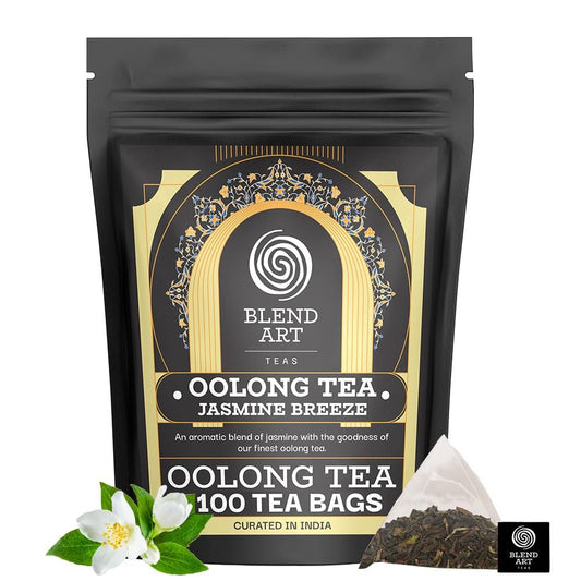 Blendart Jasmine Oolong Tea bags 100 Count | Oolong tea bags for weight loss | Premium High Mountain Oolong Tea leaves | Naturally Caffeinated Tea | Flower Scented Tea | Pyramid Tea bags