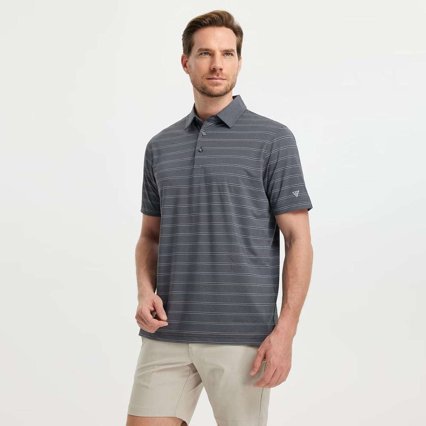 M MAELREG Golf Shirts for Men Moisture Wicking Striped Polo Performance Dry Fit Business Sports Mens Polo Shirts Short Sleeve