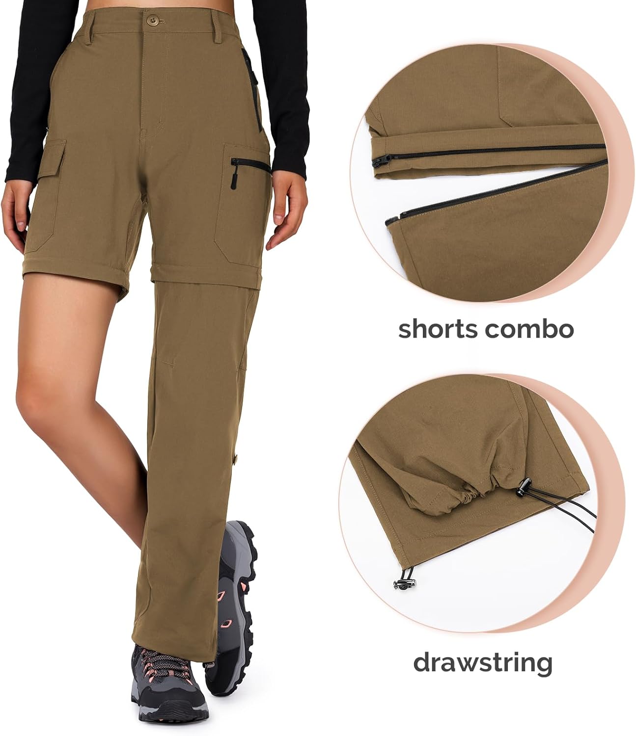Cycorld Women's-Hiking-Pants-Convertible Quick-Dry-Stretch-Lightweight Zip-Off Outdoor Pants with 5 Deep Pockets