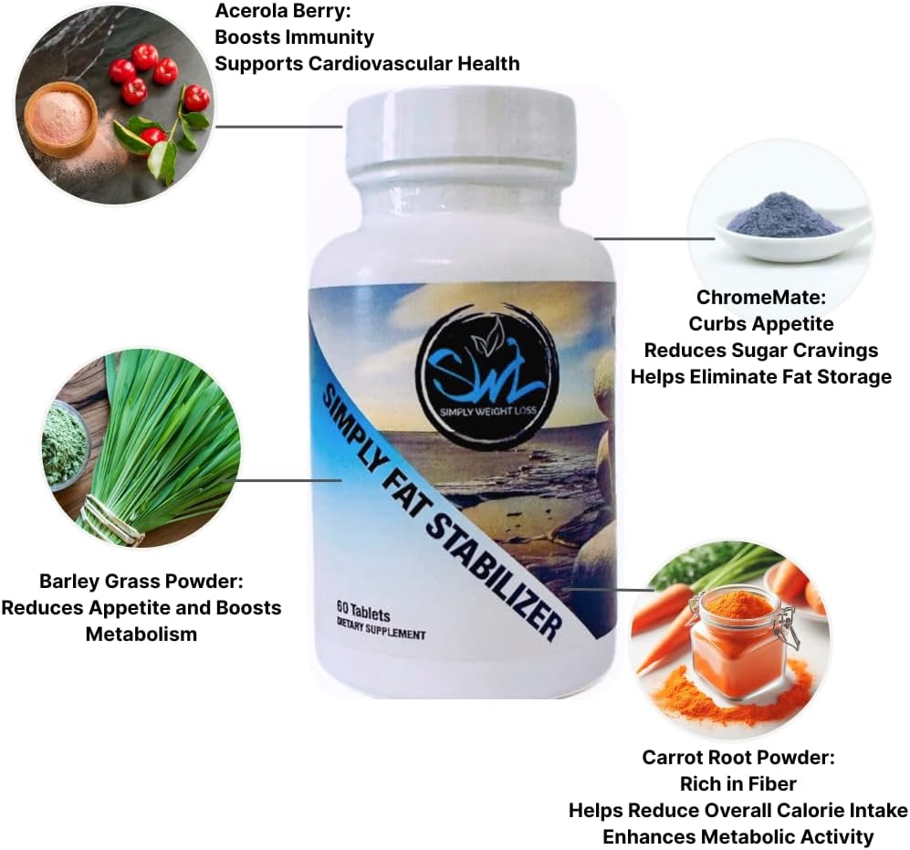 Simply Fat Stabilizer | Blocks Fats | Enhances Metabolism | Promotes Weight Loss | 60 Count, Herbal Proprietary Blend - Chromium, ChromeMate, Rice Bran Powder, Barley Grass, Citrus Pectin