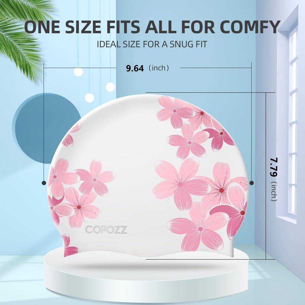 COPOZZ Stylish Silicone Swim Cap for Women – Comfortable, Durable, and Hair-Protecting Design