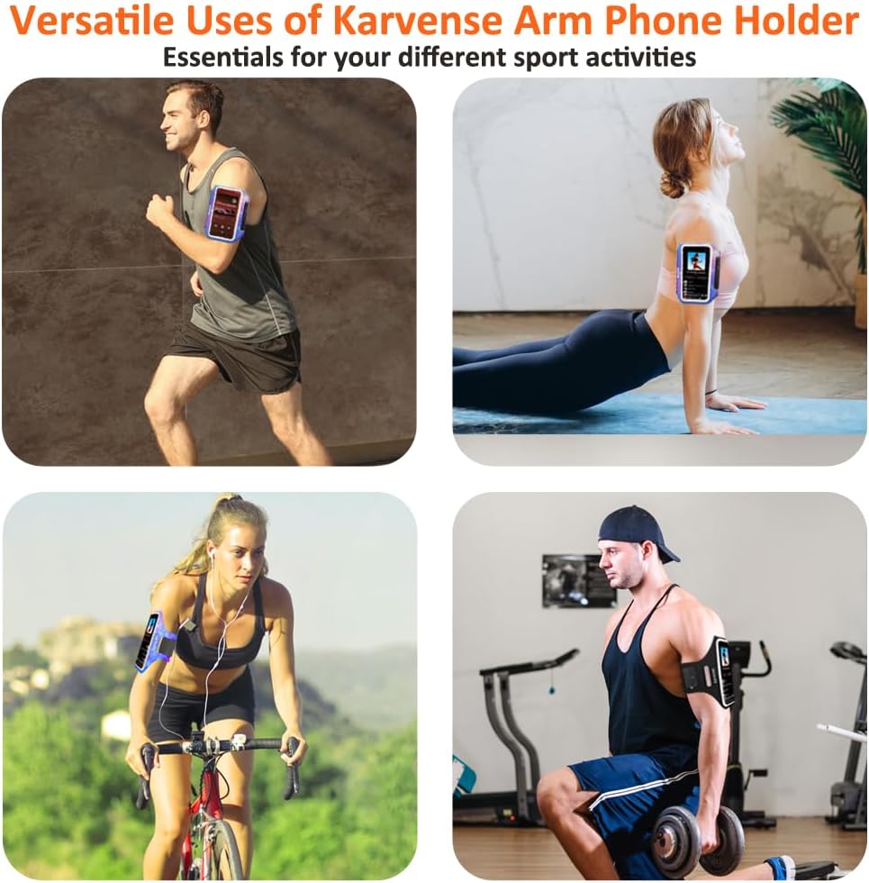 Phone Holder for Running-Arm Band for Running for iPhone & Samsung Galaxy, Cell Phone Armband Holder for Walking, Gym, Workout, Men, Women, w/Adjustable Strap & Zipper Pocket (Purple-M)