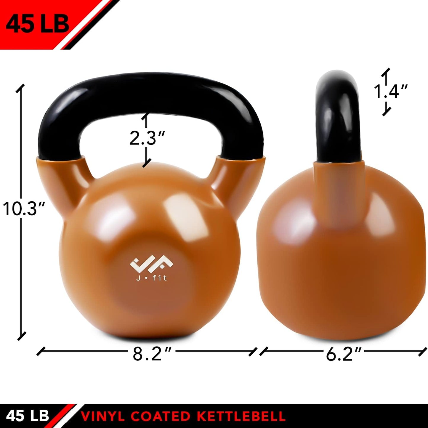 JFIT Kettlebell Weights Vinyl Coated Iron - 12 Size Options, 5lbs-50lbs - Coated for Floor and Equipment Protection, Noise Reduction, Ballistic, Core, Weight Training
