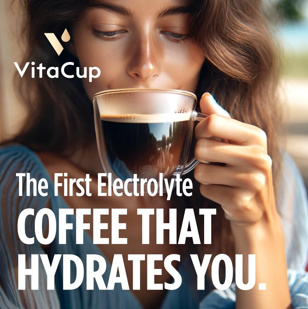 VitaCup Hydration Coffee Packets, The First Coffee That Hydrates You w/Electrolytes, Coconut Water, Pink Himalayan Salt, Magnesium, Medium Roast, Instant Coffee in Single Serve Sticks, 18 Ct