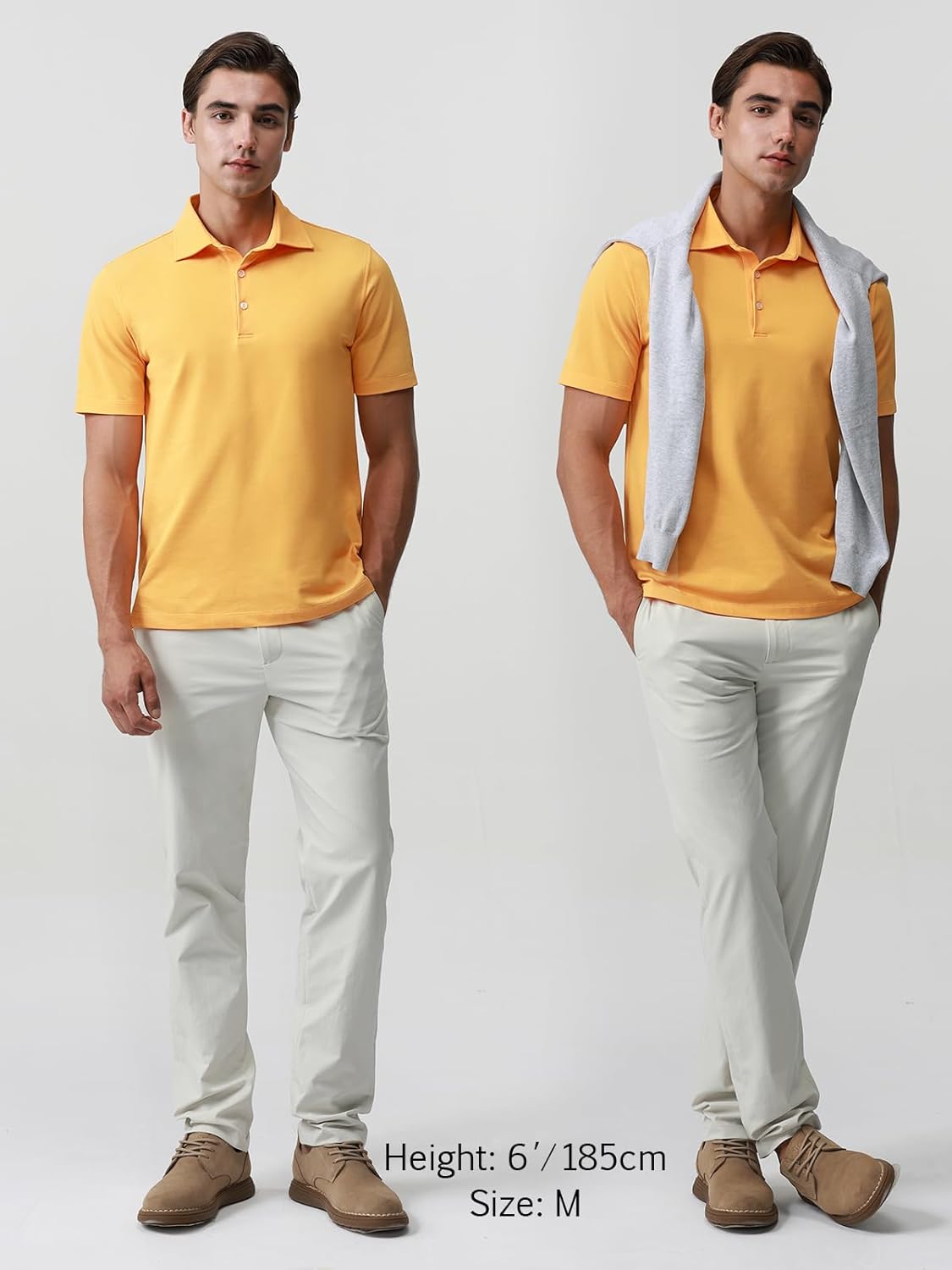 BCI Cotton Blend Pique Polo Shirts for Men Short Sleeve Tops Comfort Split Hem with 3-Color Tape