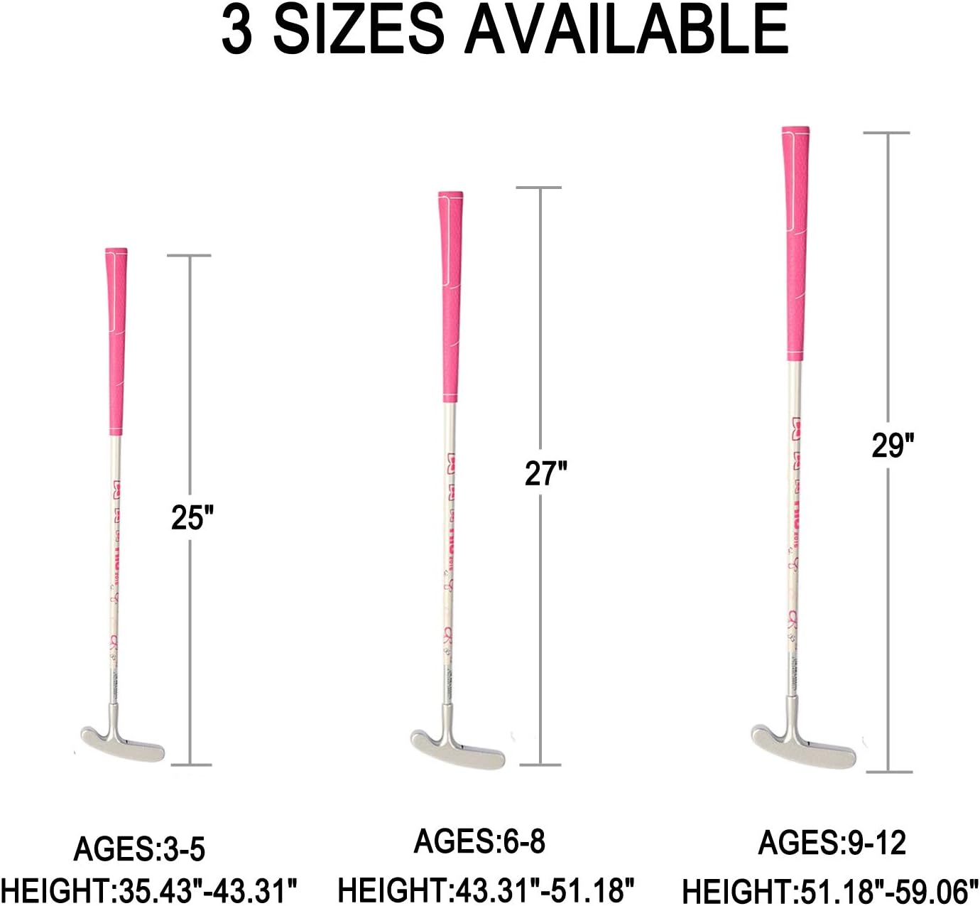Acstar Two Way Junior Golf Putter Graphite Kids Putter Both Left and Right Handed Easily Use 3 Sizes to Choose Freely for Kids Ages 3-5 6-8 9-12