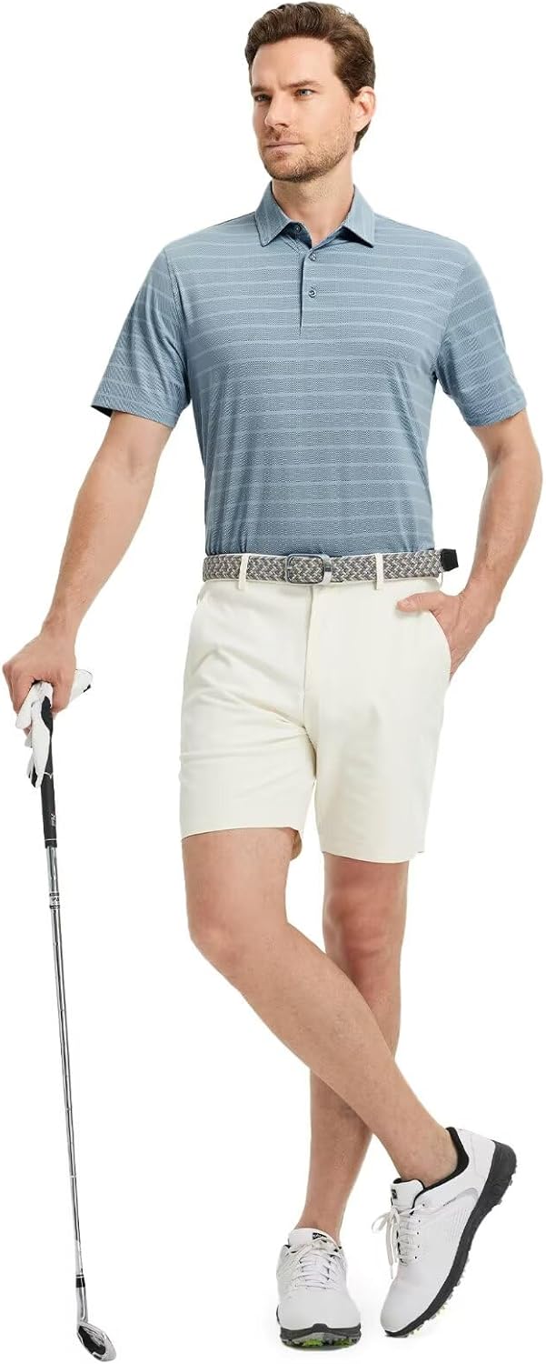 M MAELREG Golf Shirts for Men Short Sleeve Dry Fit Casual Striped Performance Moisture Wicking Collared Mens Polo Shirts