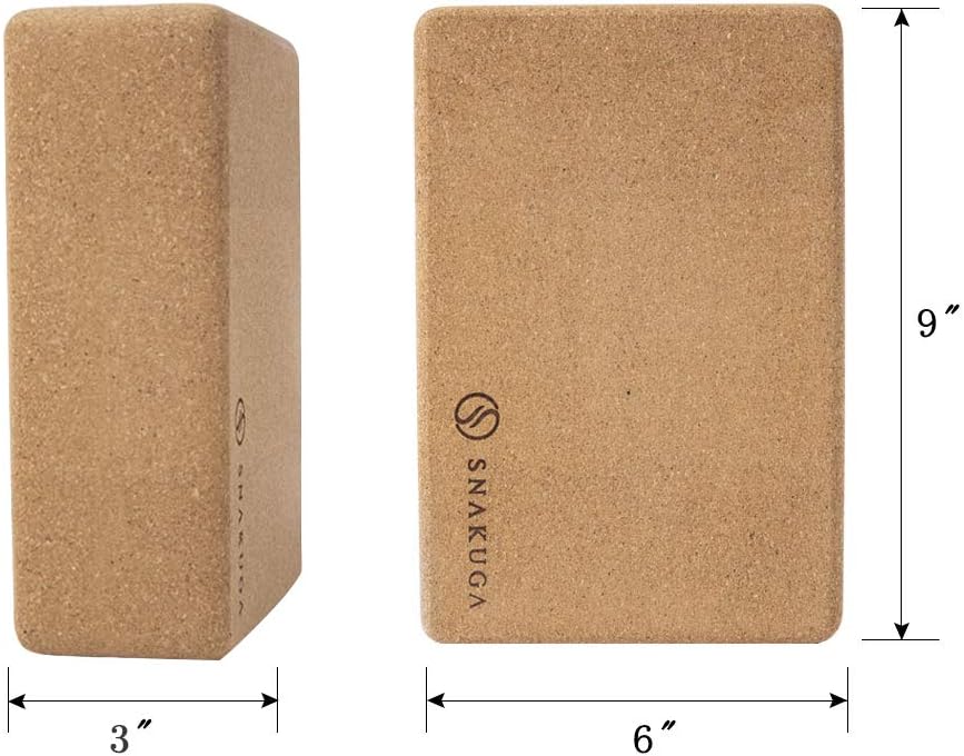 SNAKUGA Cork Yoga Block 2 Pack for Pilates, 4'' or 3'' Non-Slip & High Density Blocks for Meditation, Fitness and Stretching, Supportive and Flexibility Brick for Improve Poses Balance