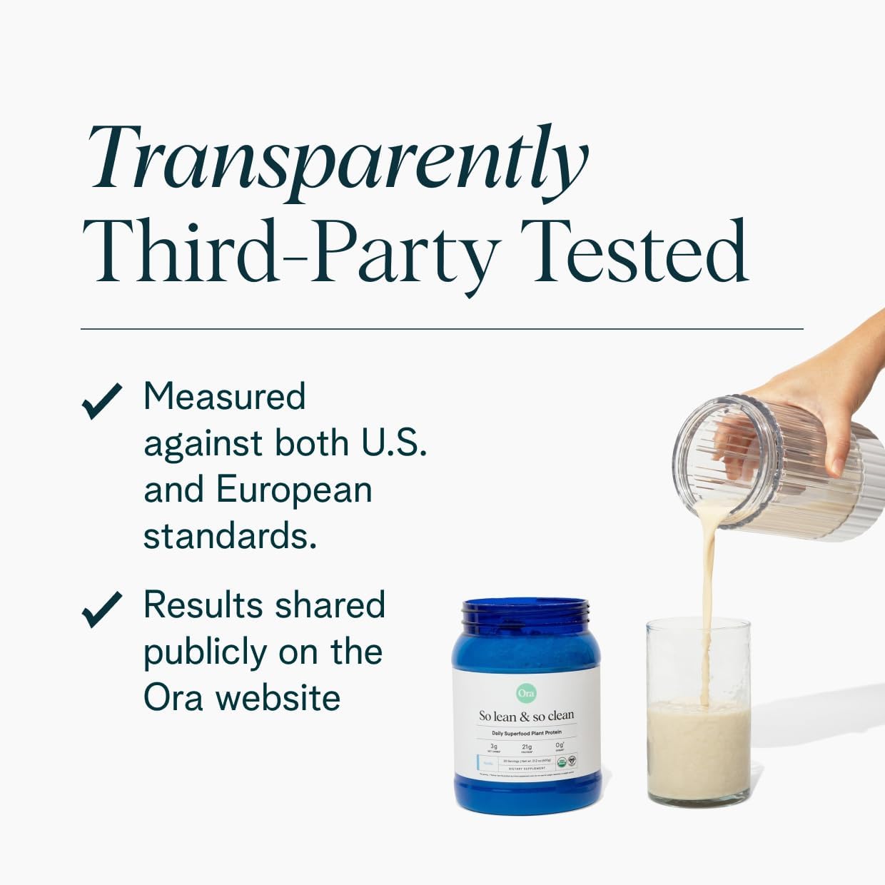 Ora Organic Plant-Based Protein Powder - 23g Protein for Women and Men - Vanilla Flavor 20 Servings, Vegan, Clean Protein, Third-Party Tested, Gluten-Free - 20 Servings