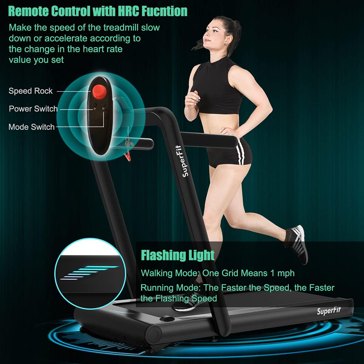 GYMAX Walking Pad, 4.75HP Under Desk Treadmill with LED Touch Screen, App Control, Built-in Speaker & Handle, 2 in 1 Folding Compact Portable Treadmill for Home Small Space