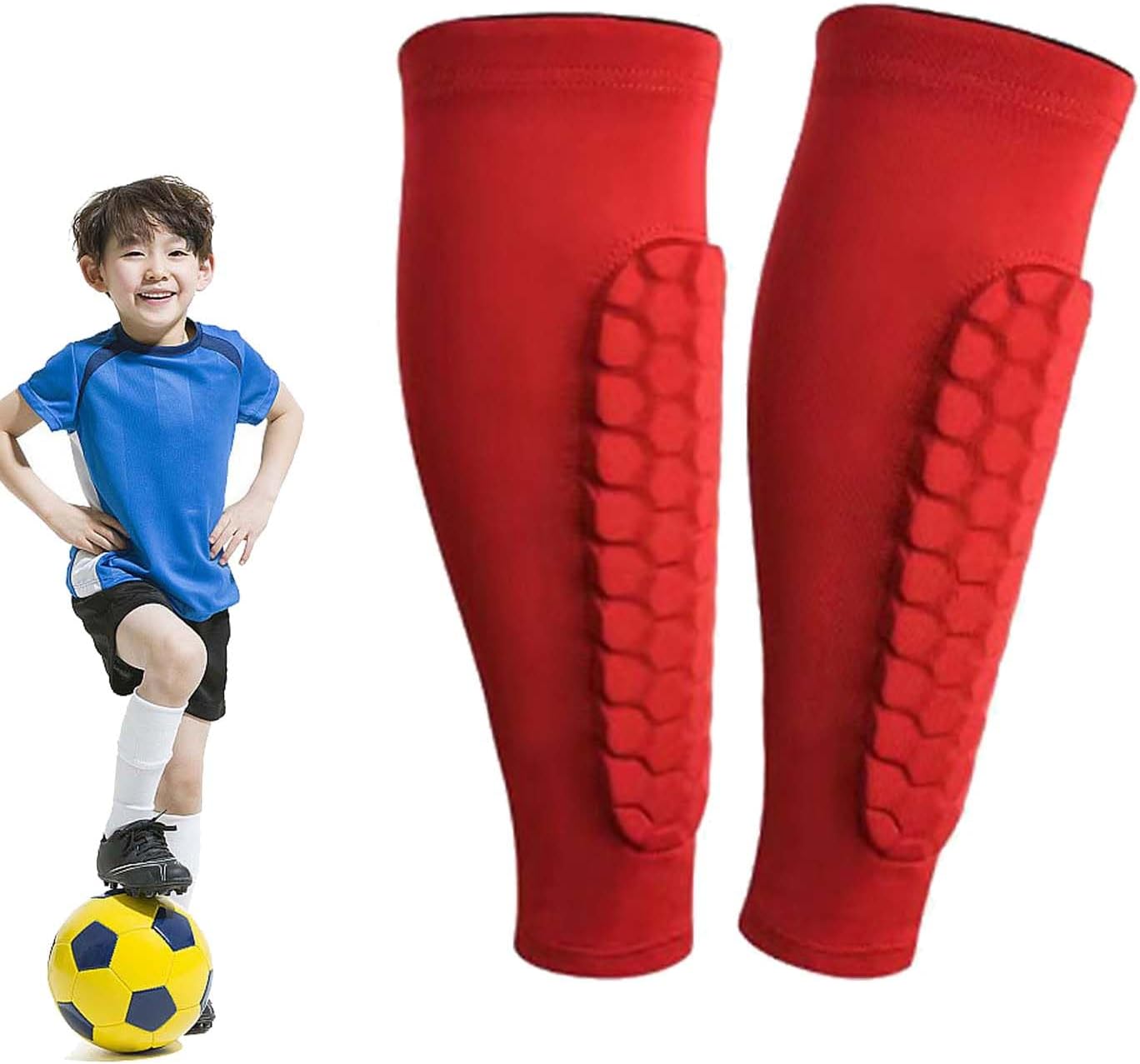 Shin Defender Shin Guards Kids 2 Pair, Shindefender Shin Guards Soccer, with Honeycomb Pads, for Soccer Kids Youth Adult