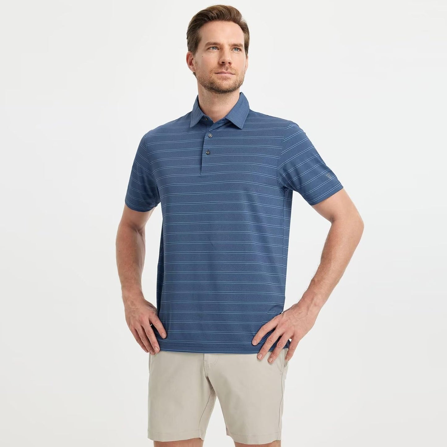 M MAELREG Golf Shirts for Men Moisture Wicking Striped Polo Performance Dry Fit Business Sports Mens Polo Shirts Short Sleeve