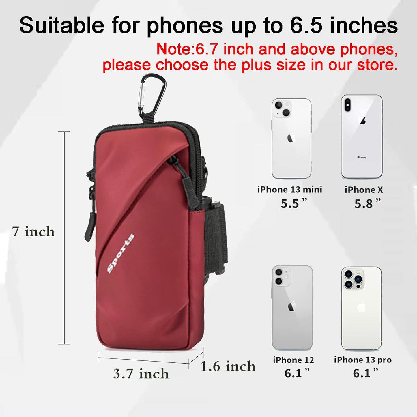 Cell Phone Holder, Small Crossbody Shoulder Holsters Bag with Arm Band, Fits iPhone and Android, Use for Running, Walking, Hiking & Biking (6.7 Inches, Red)