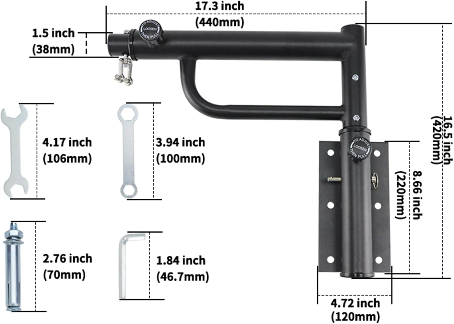 Heavy Bag Hanger Wall Mount Punching Boxing Bag Bracket -Round Tube,Heavy Duty Adjustable Length & Height for Boxing, Taekwondo, Muay Thai Bags,for Home Gym Installation