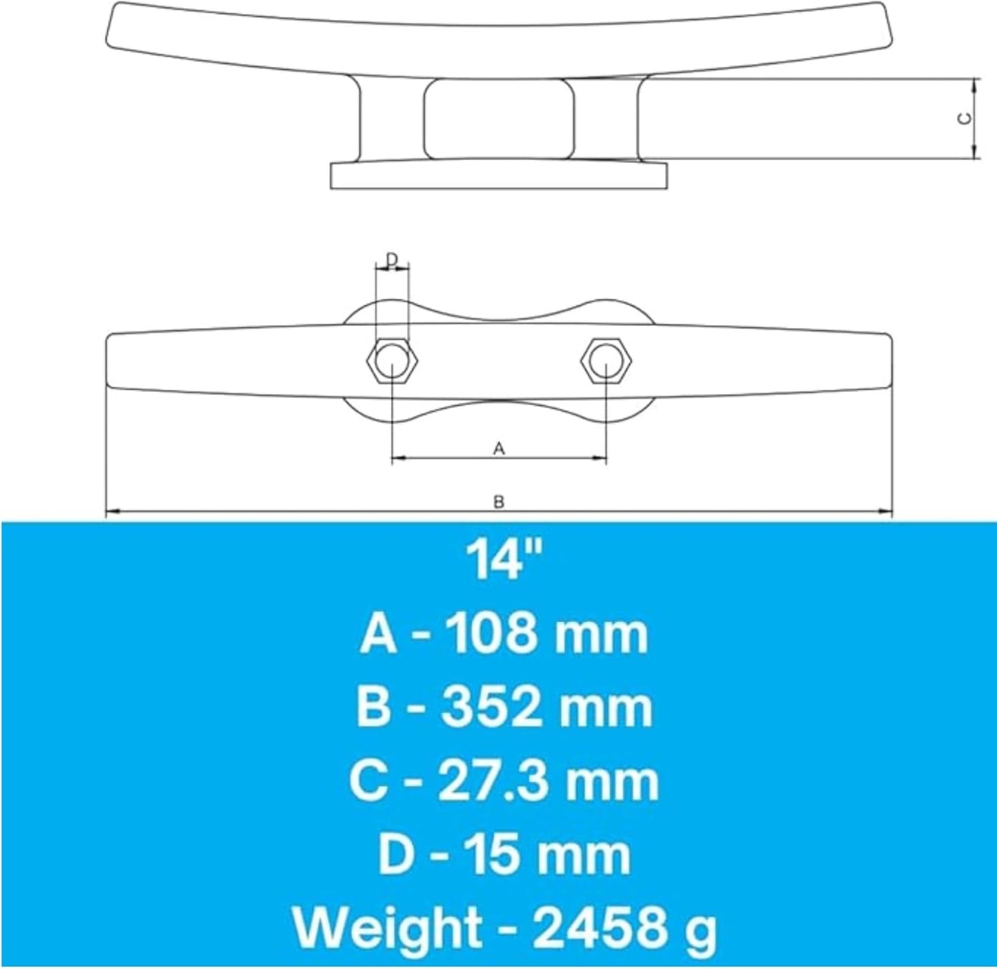 MarineNow Hot-Dipped Galvanized Iron Dock Cleat – Choose Size: 4", 6", 8", 10", 12", 14" – Heavy-Duty Boat Cleats for Dock Lines – Available in Single or Bulk Multi-Packs