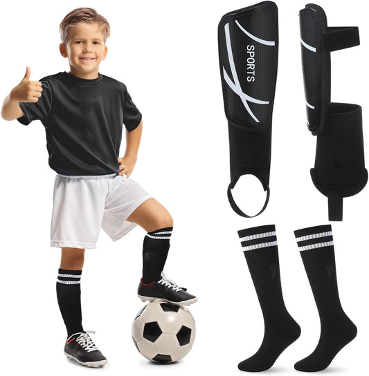 Soccer Shin Guards and Socks Kids Youth Lightweight Soccer Pads Defender with Ankle Protection Ski Shin Guards Football Equipment for Age 4-14 Toddler Boys Girls Teens