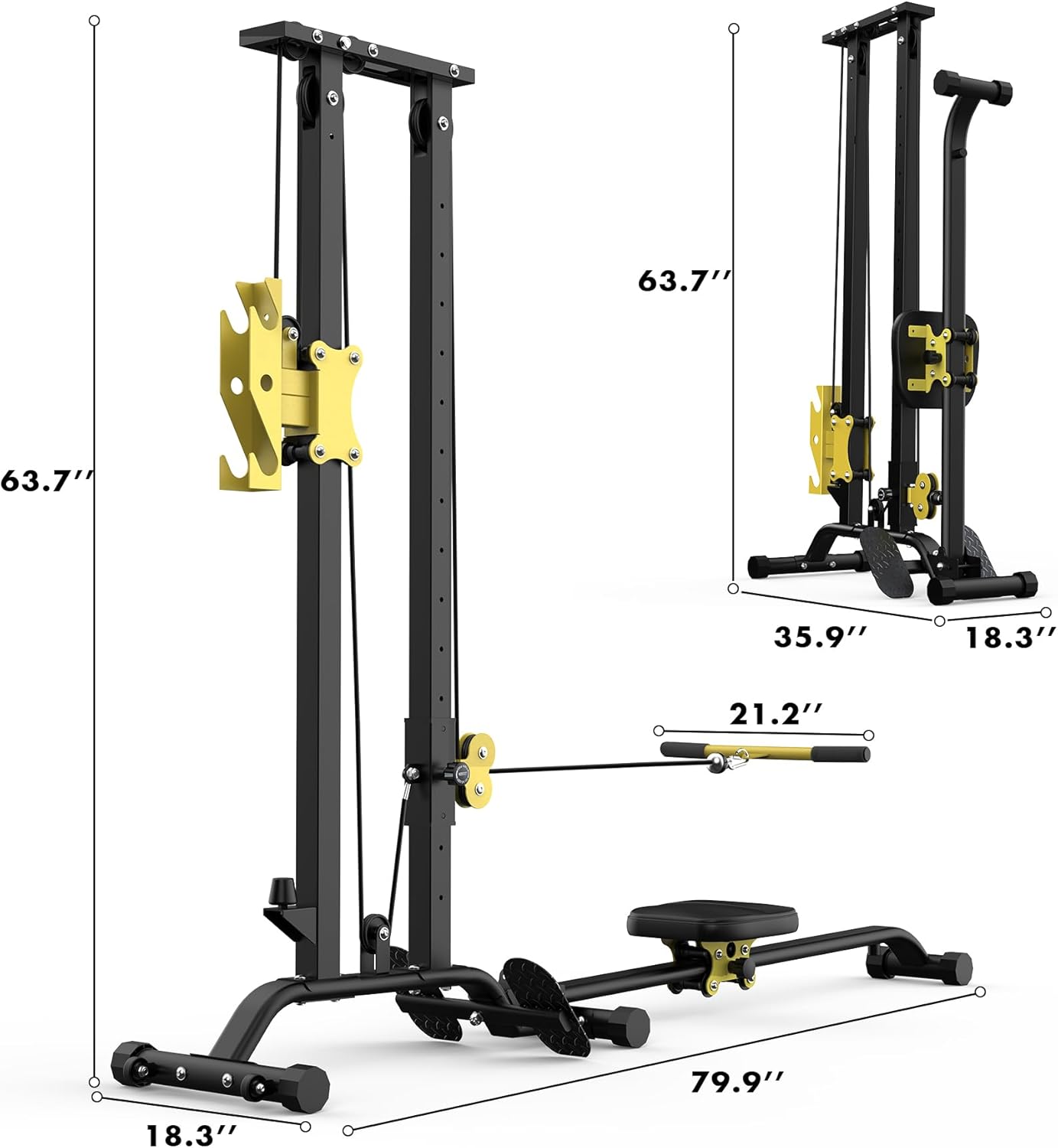 Multi-Functional Cable Station LAT Pull Down Machine Low Row Cable & Rowing Machine Workout Combo for Home Gym