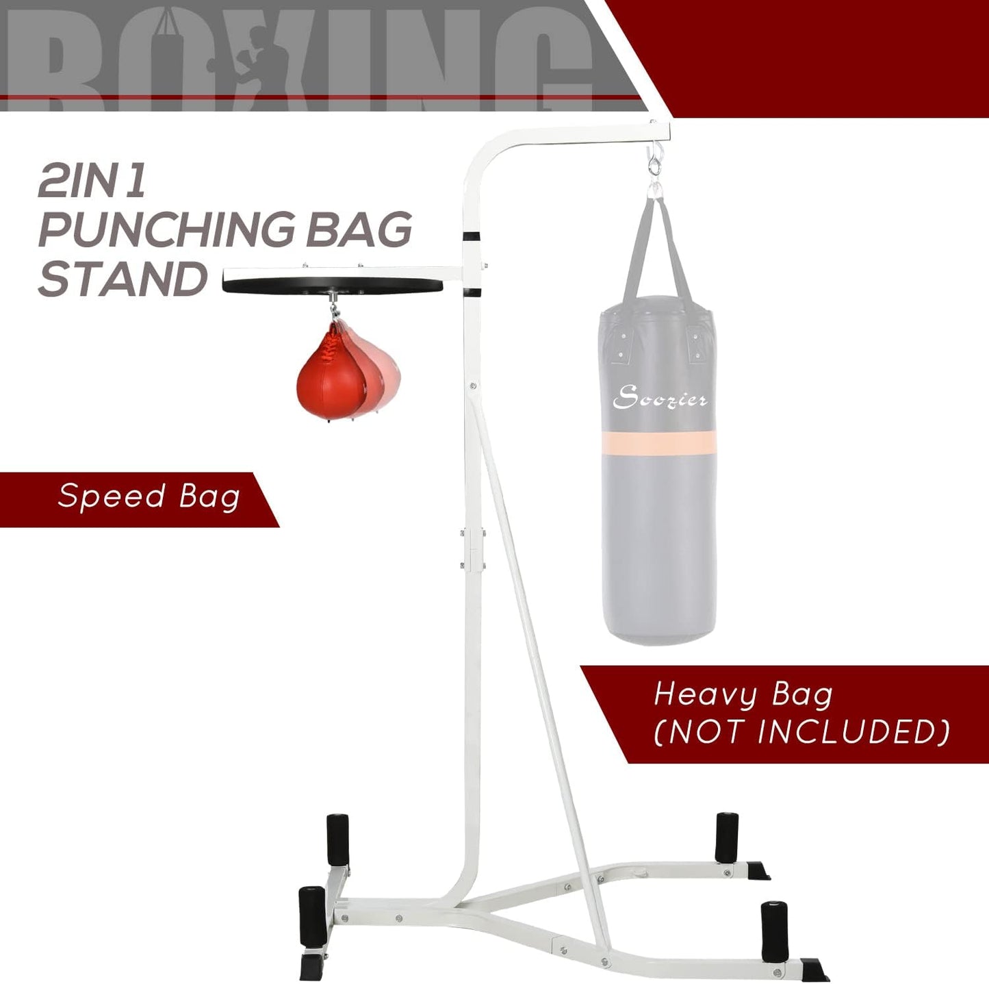 Soozier 2 in 1 Punching Bag Stand, Adjustable Height Heavy Bag Stand with Weighted Base and Speed Bag, Freestanding for Home Gym