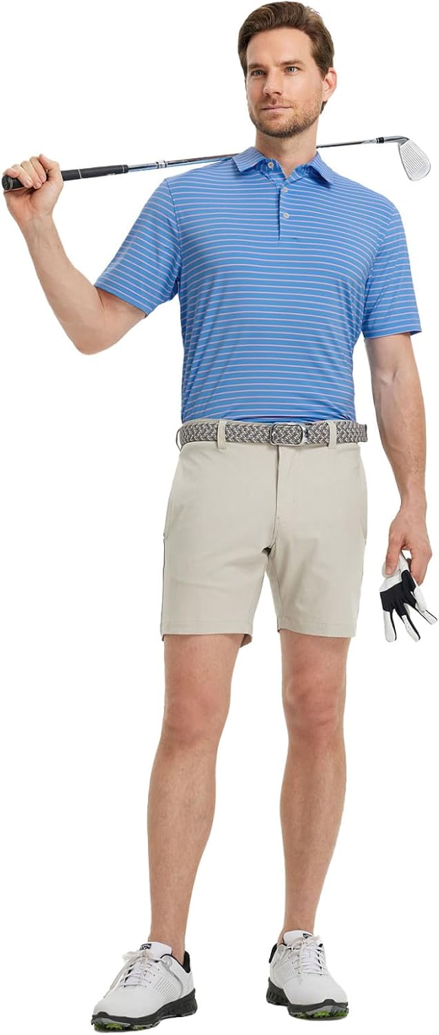 M MAELREG Golf Shirts for Men Moisture Wicking Striped Polo Performance Dry Fit Business Sports Mens Polo Shirts Short Sleeve