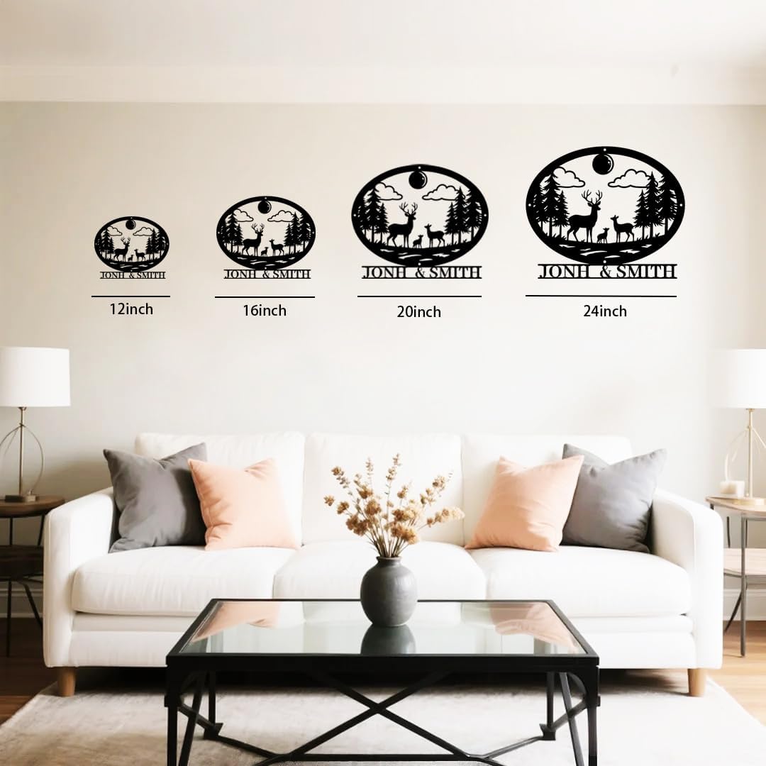 Personalized Forest Deer Metal Name Sign | Custom Metal Signs | Family Wall Art & Split Letter Name | Wedding Gift & Anniversary | Indoor Decor Gift for Women, Men, Wife, Parents, Couple