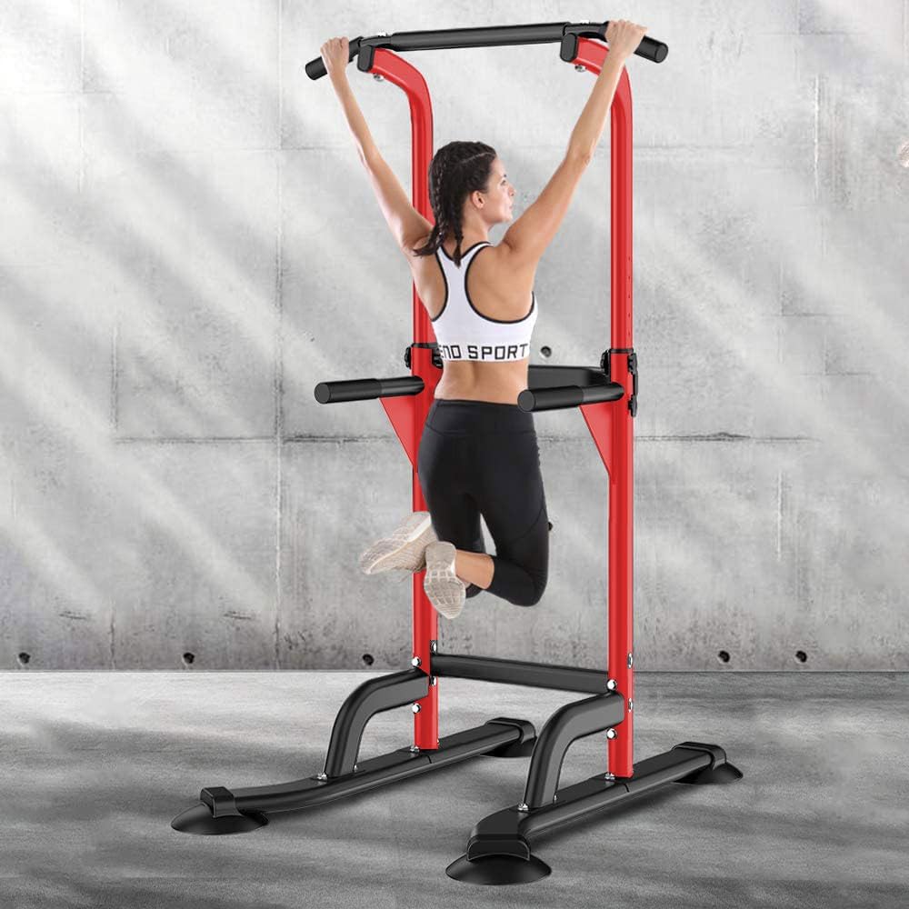 SogesHome Power Tower Pull Up Bar and Dip Station Adjustable Height Dip Stand Multi-Functional Strength Training Fitness Workout Station