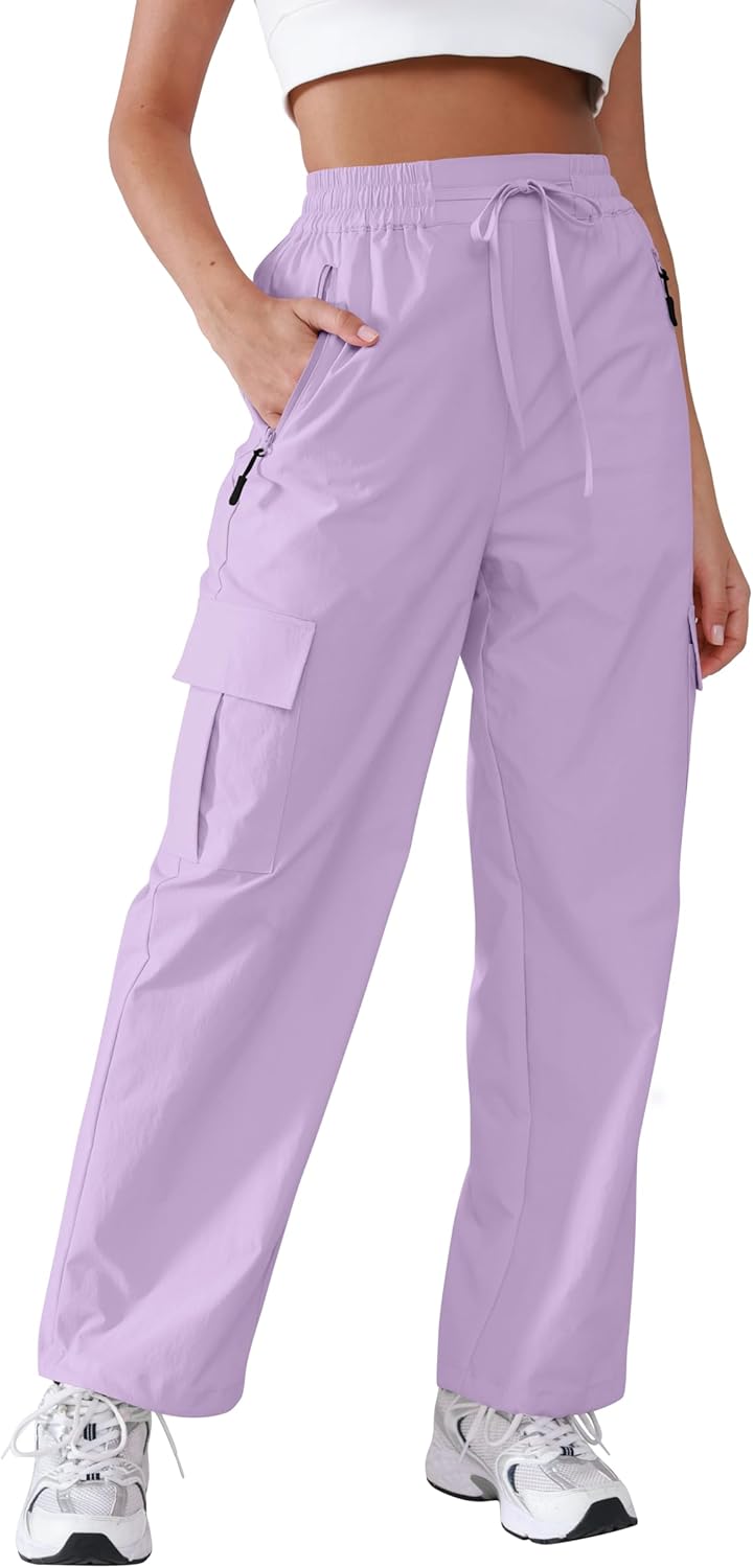 Hiking Pants Women Lightweight Cargo Pants Quick Dry Water Resistant Outdoor Travel Pants with Zipper Pockets