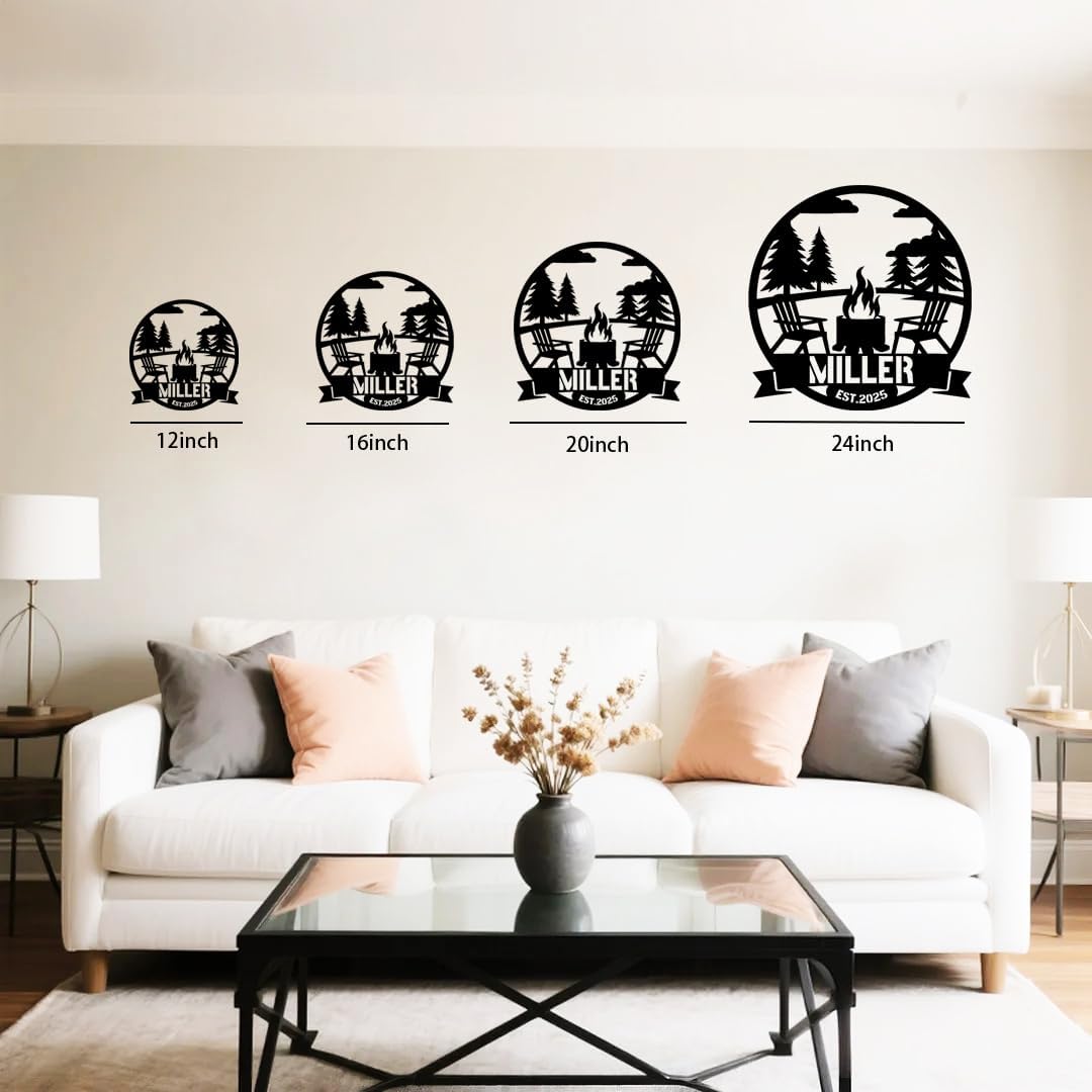 Personalized Campfire Metal Name Sign | Custom Camping Metal Signs | Family Wall Art & Split Letter Name | Wedding Gift & Anniversary | Indoor Decor Gift for Women, Men, Wife, Parents, Couple