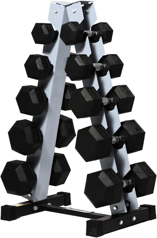 RitFit 250LB/300LB Rubber Hex Dumbbell Sets with Weights Rack, Multiple Color Choices Available, Great Gym Equipment for Home, Strength Training, Workouts