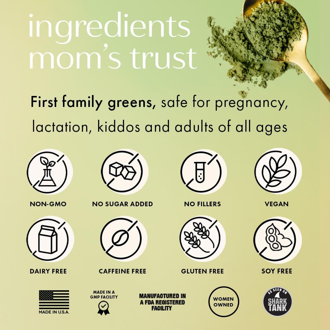 Boobie Mother of All Greens | Your New Family Ritual, Daily Super Greens Powder with 35+ Essential Nutrients for Moms & Families | Vegan, Gluten Free, & Sugar Free | Mango Flavor, 60 svgs