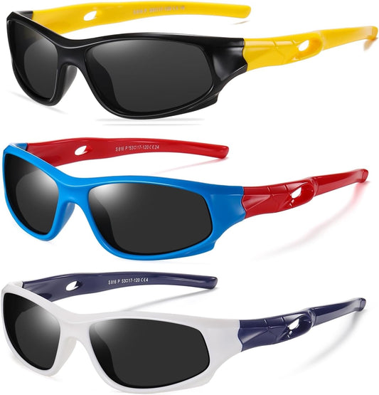 DYLB 3 Pack Flexible Kids Polarized Sunglasses For Boys Girls With Strap, Sport Sunglasses for Children Age 3-10.