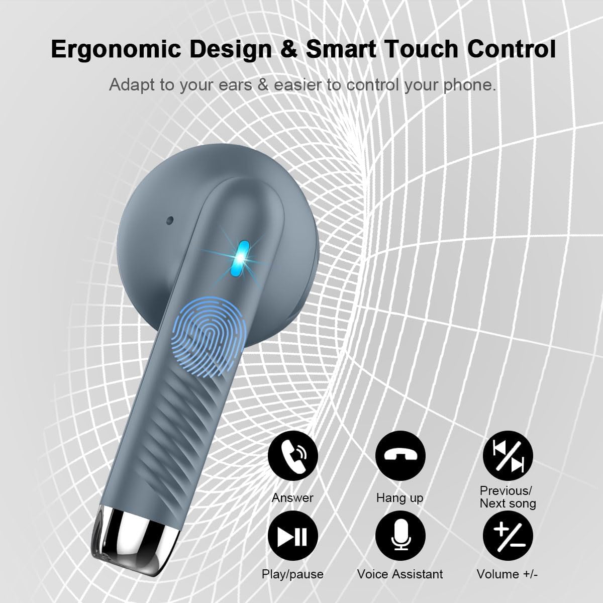 Wireless Earbuds, Bluetooth 5.4 Headphones in Ear with Noise Cancelling Mic, Bluetooth Earbuds Stereo Bass, IP7 Waterproof Sports Earphones, 32H Playtime USB C Charging Ear Buds Gray for Android iOS