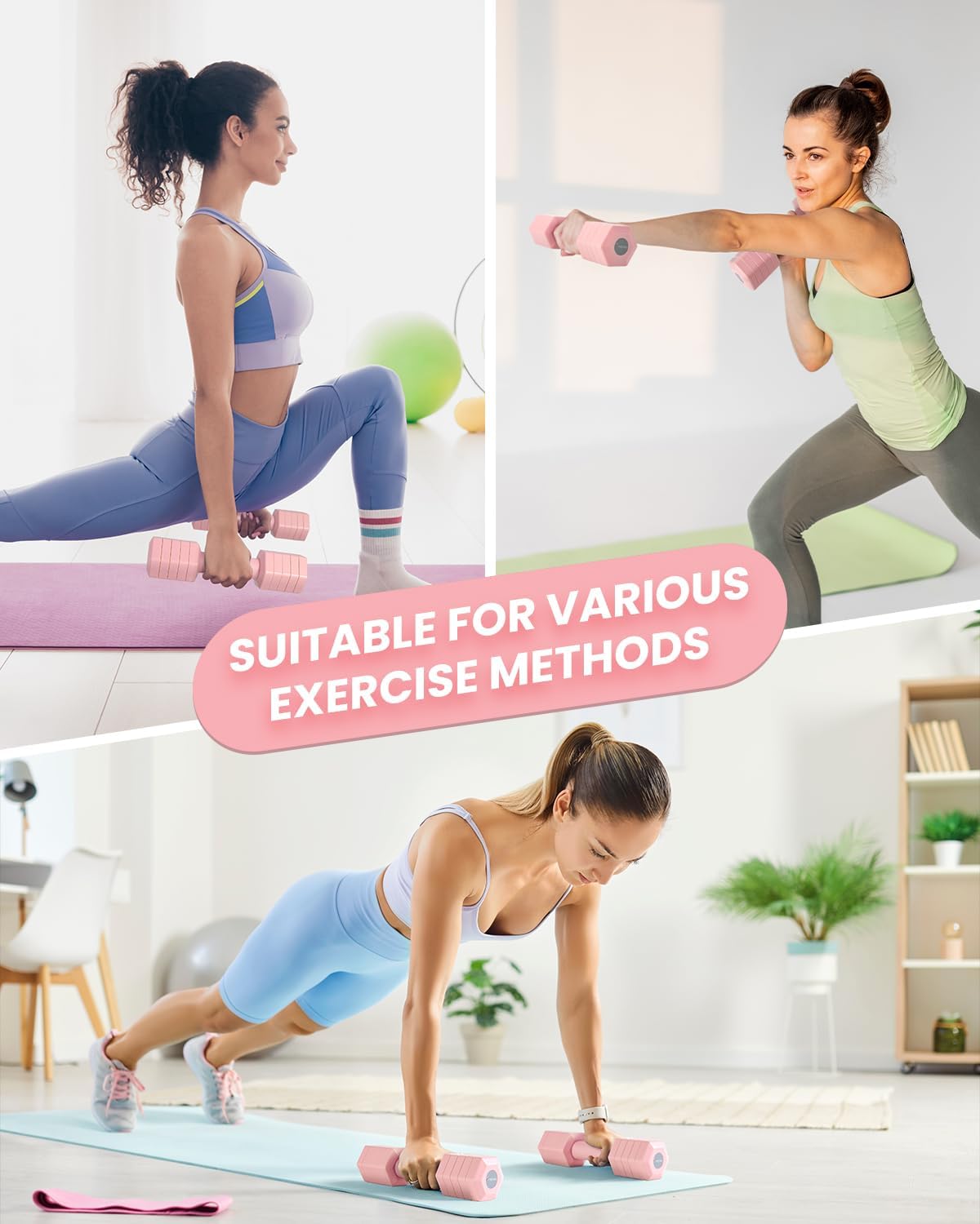 Adjustable Dumbbells Set, 4 in 1 Hand Weights Set for Women Men 10 LB/ 12 LB Dumbbell Pair Each 2lbs 3lbs 4lbs 5lbs Weights Dumbbells Set with TPU Soft Rubber Handle for Home Gym Exercise Fitness