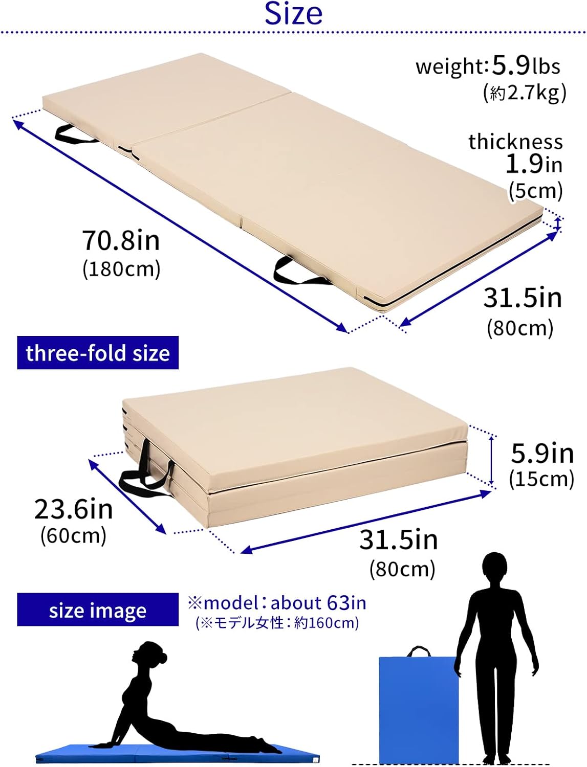 KaRaDaStyle Gymnastics Mat Folding Stretch Mats 71"x31"x2" Exercise Muscle Training Children Play Horizontal Bar Mat Yoga Sports Soundproof Home Use