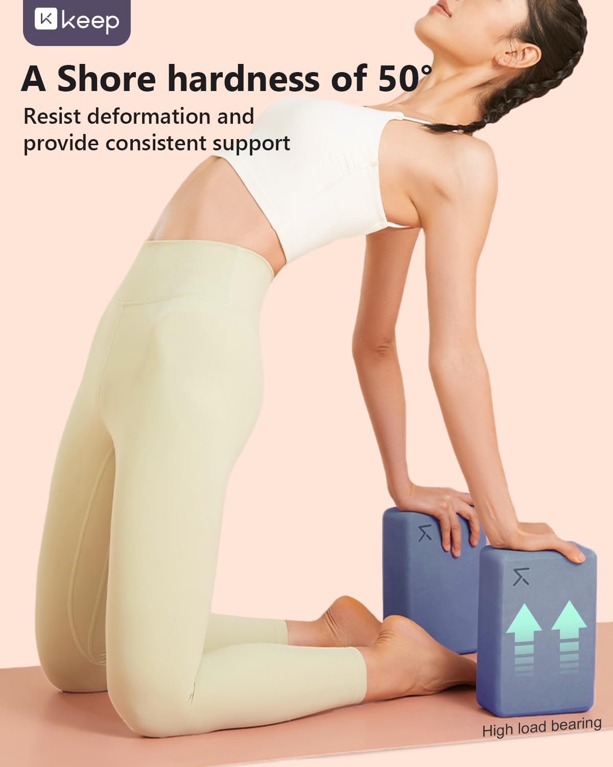 KEEP Yoga Block, High-Density EVA Foam 2 Pack Yoga Block with Non-Slip Textured Surface, Supportive, Lightweight - Ideal for Yoga, Pilates, and Stretching Exercises