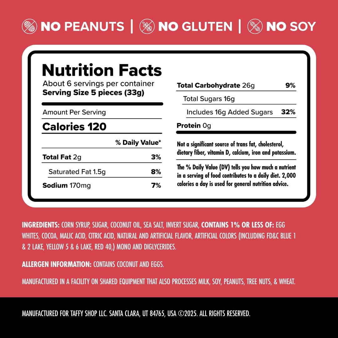 Taffy Shop Fruit Favorites Mix Salt Water Taffy Individually Wrapped - Old-Fashioned Salt Water Taffy Bulk Assorted Flavors - Gourmet Soft Chewy Candy, Gluten-Free, 35 Pieces (7oz)