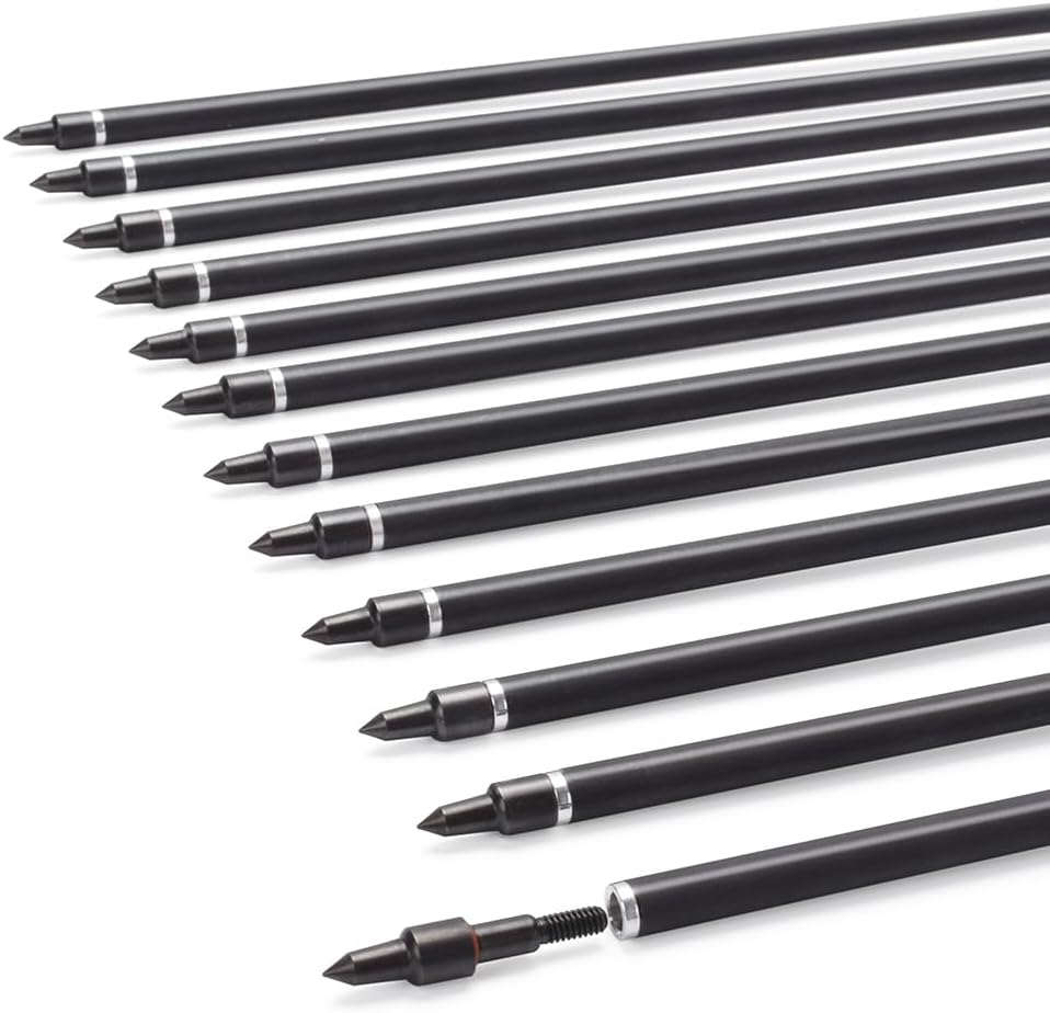 YLS Archery 26/28/30Inch Carbon Arrow Practice Hunting Arrows with100 Grain Removable Tips for Compound & Recurve Bow(Pack of 12)