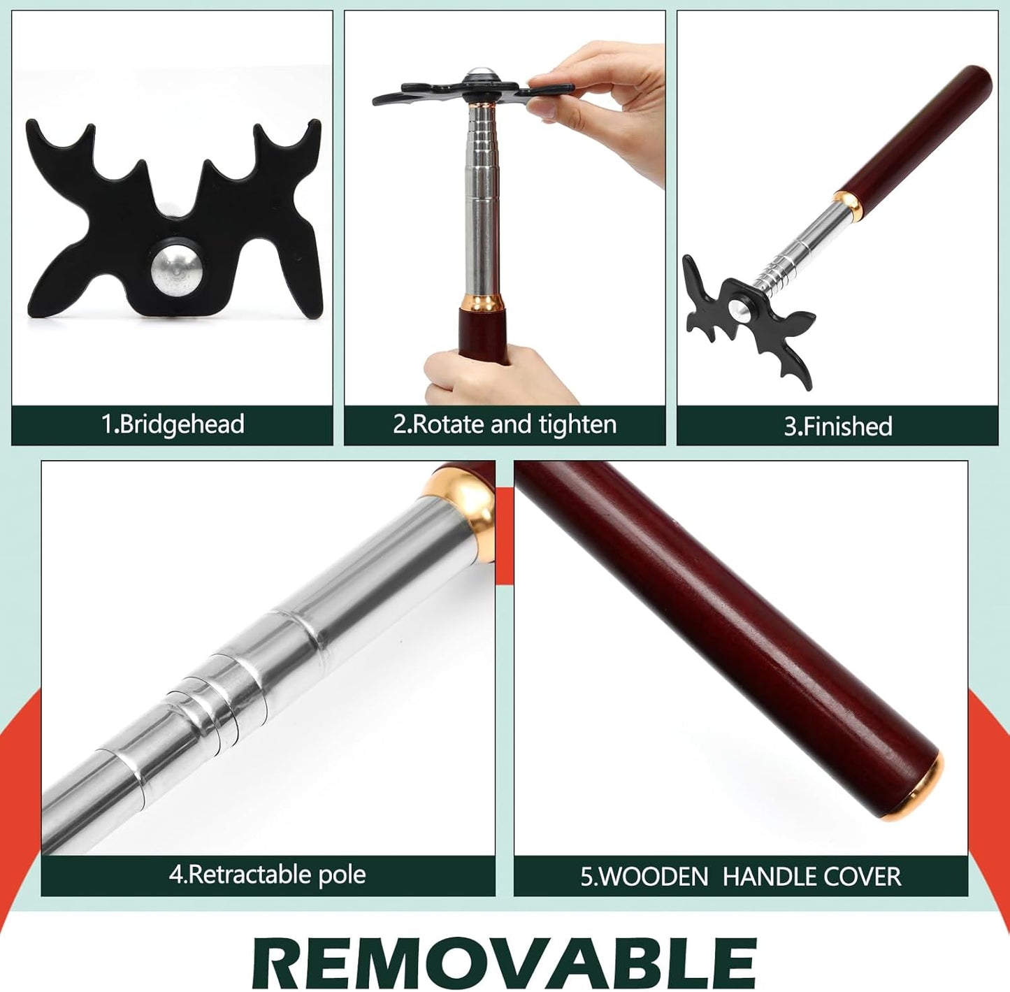 Skylety Retractable Billiard Cue Stick Bridge with Bridge Head, Snooker Set Billiard Pool Cue Accessory for Pool Table